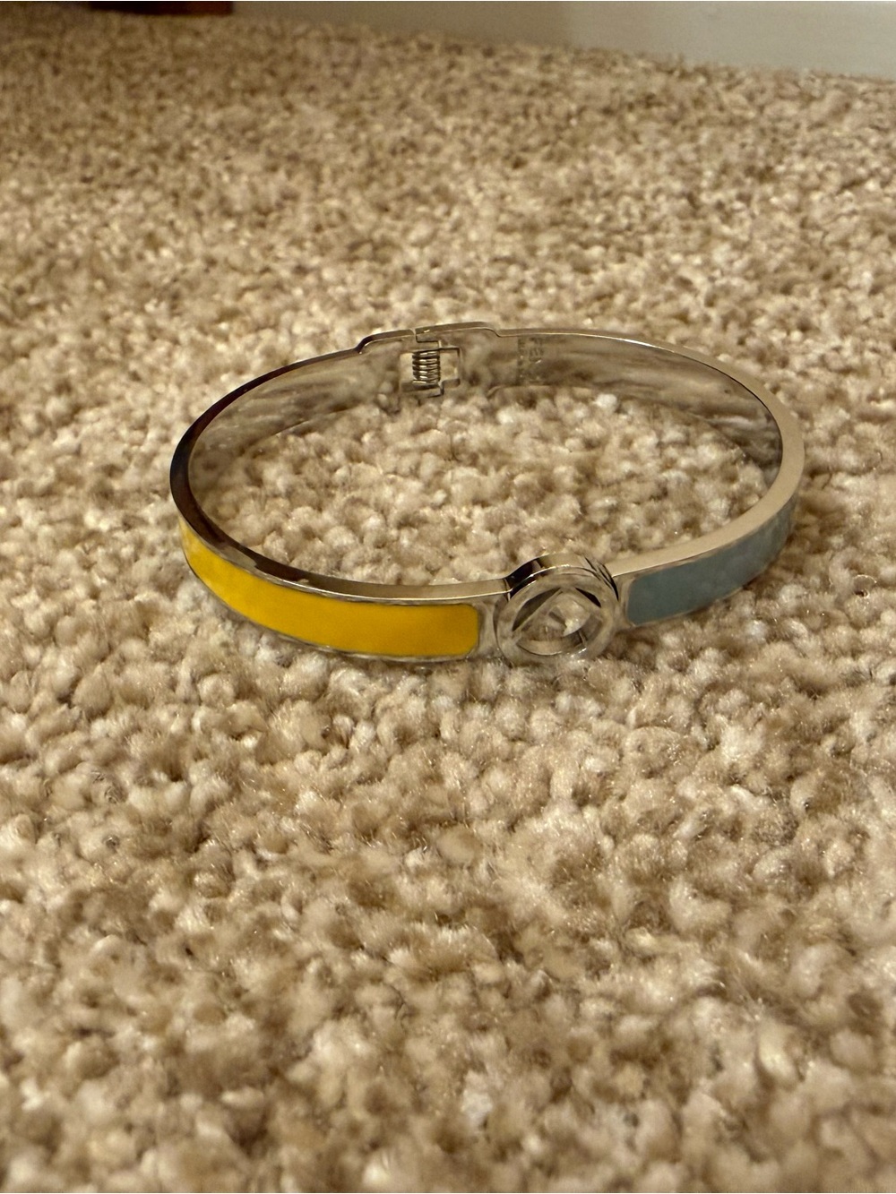 Silver Bangle Bracelet with Yellow and Light Blue Enamel